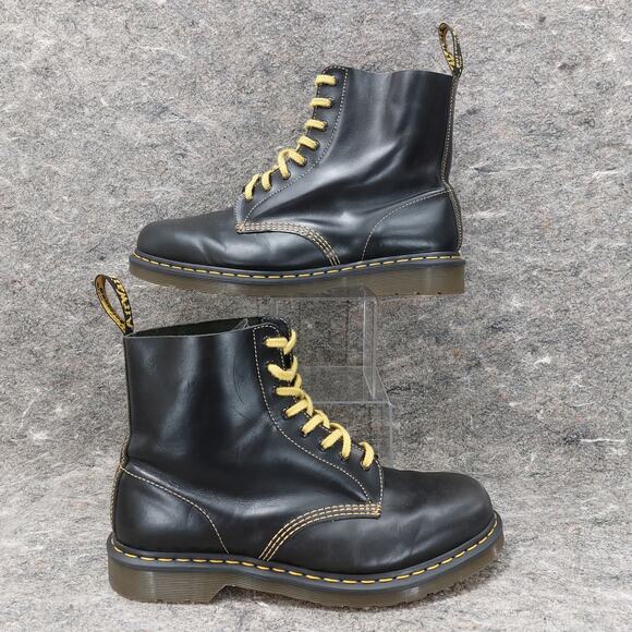 Dr. Martens 1460 Pascal Boots Men's Size 14 Black Leather Combat Yellow Laces - Picture 1 of 7
